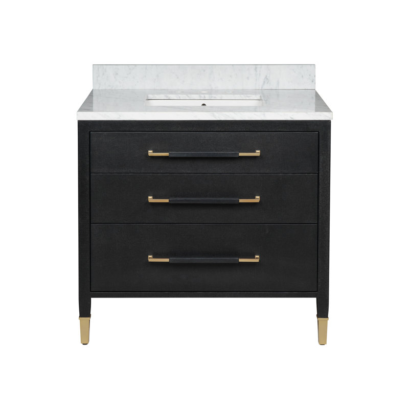 Verona 36" Freestanding Standard Single Bathroom Vanity with Vanity Top, Black Lacquered Linen