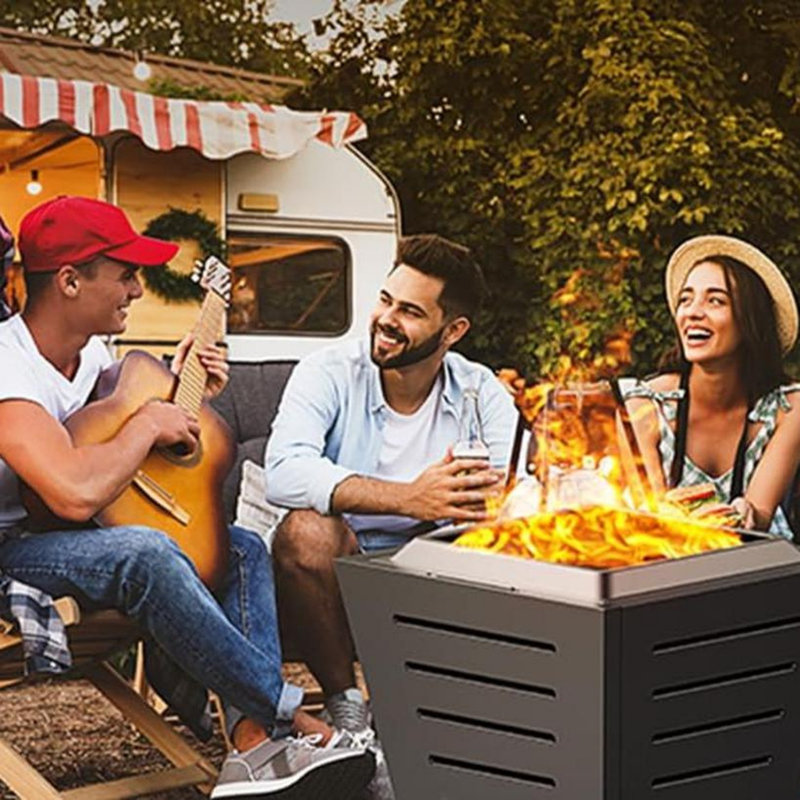 Foyer d'extérieur au feu de bois sans fumée de 25 po en acier inoxydable, portatif, avec plateau à cendres coulissant et poignées