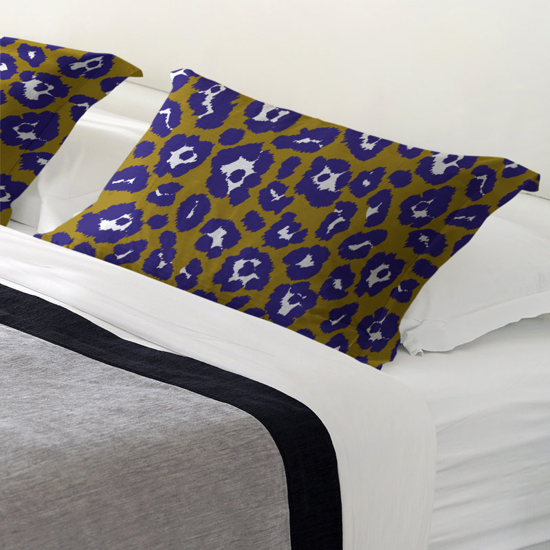 Animal Print Sham Set, Polyester, King, Gold/Purple/White