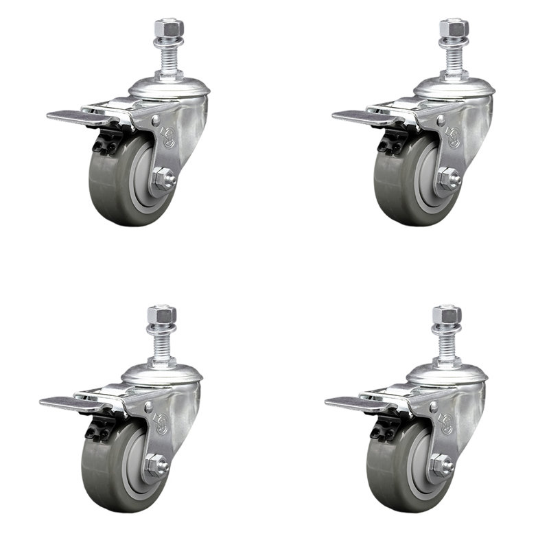 Polyurethane Swivel ½ Inch Stem Caster Set with Total Lock Brake
