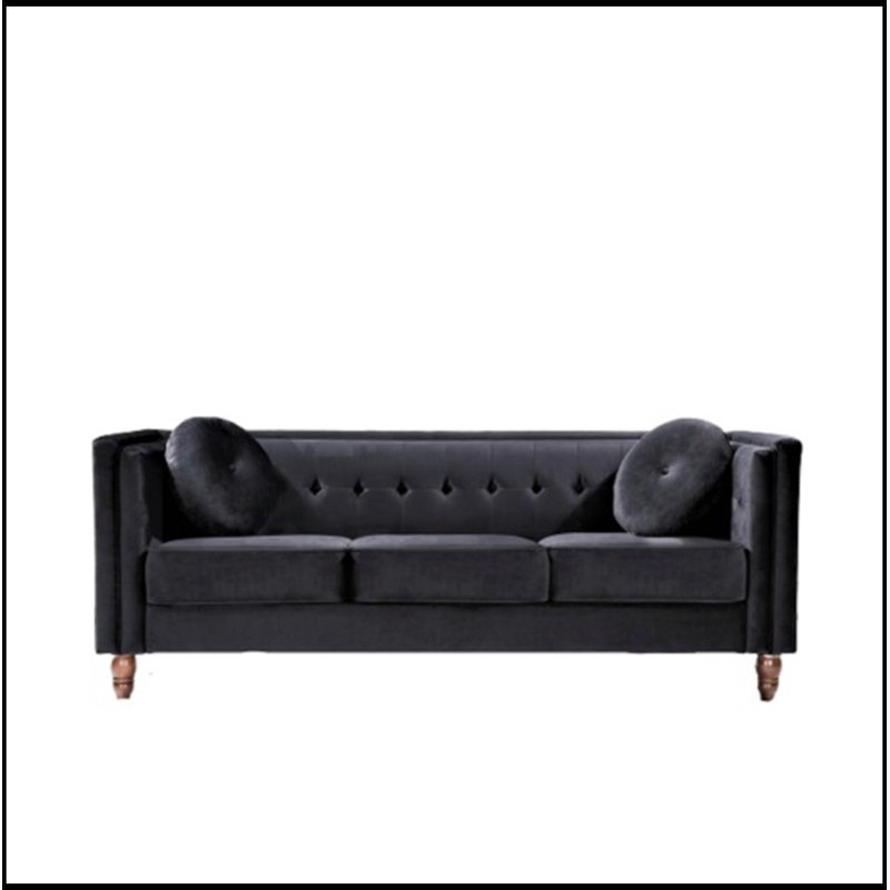 SVelvet rembourré avec accoudoirs carrés et coussins, Noir
