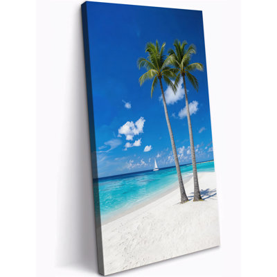 «Vertical Tall Summer Beach», art mural sur toile de palmier, décor de bord de mer ensoleillé pour le bureau de la chambre à coucher, prêt à accrocher, vue sur la mer, impressions sur toile 12 po x 24 po