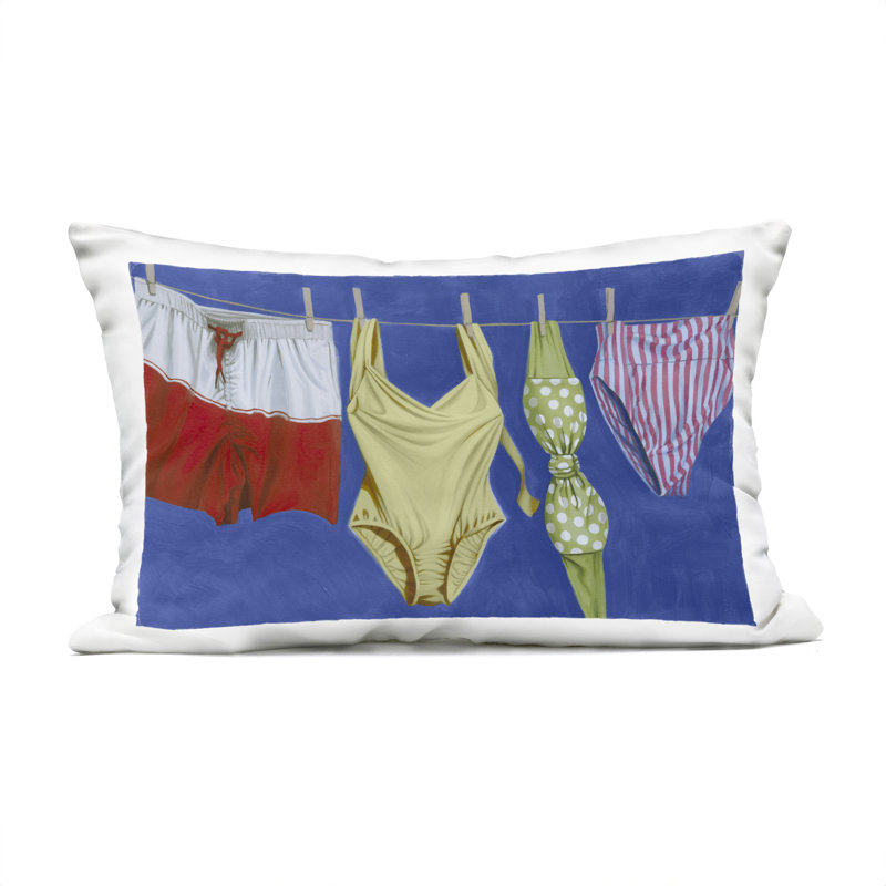Oreiller imprimé pour maillots de bain sur corde à linge, design par Grace Popp