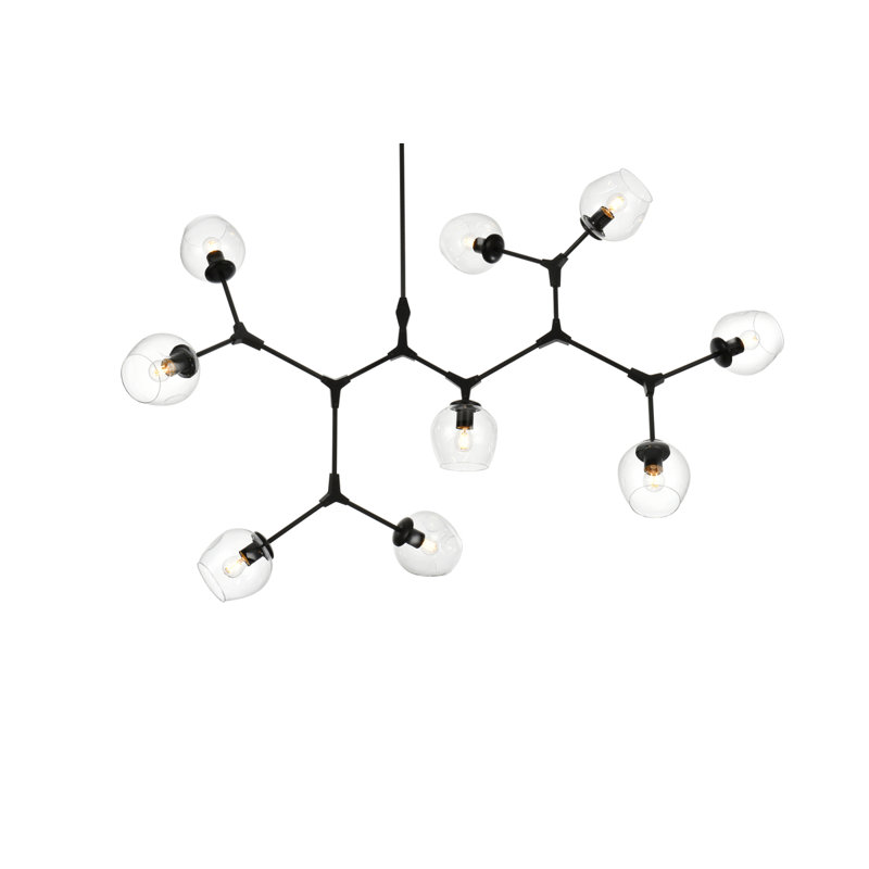 Lustre linéaire moderne Spoutnik à 7 lumières Spinks, 60", Noir, 9 lumières