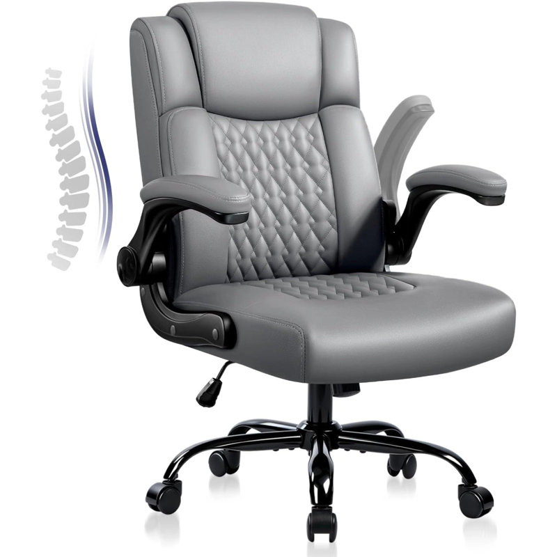 Faux Leather Mid Back Executive Office Chair, Gray