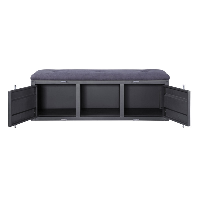 Banc gris élégant avec rangement et armoire de porte en métal, H 19 po x L 56 po x P 16 po , Gris