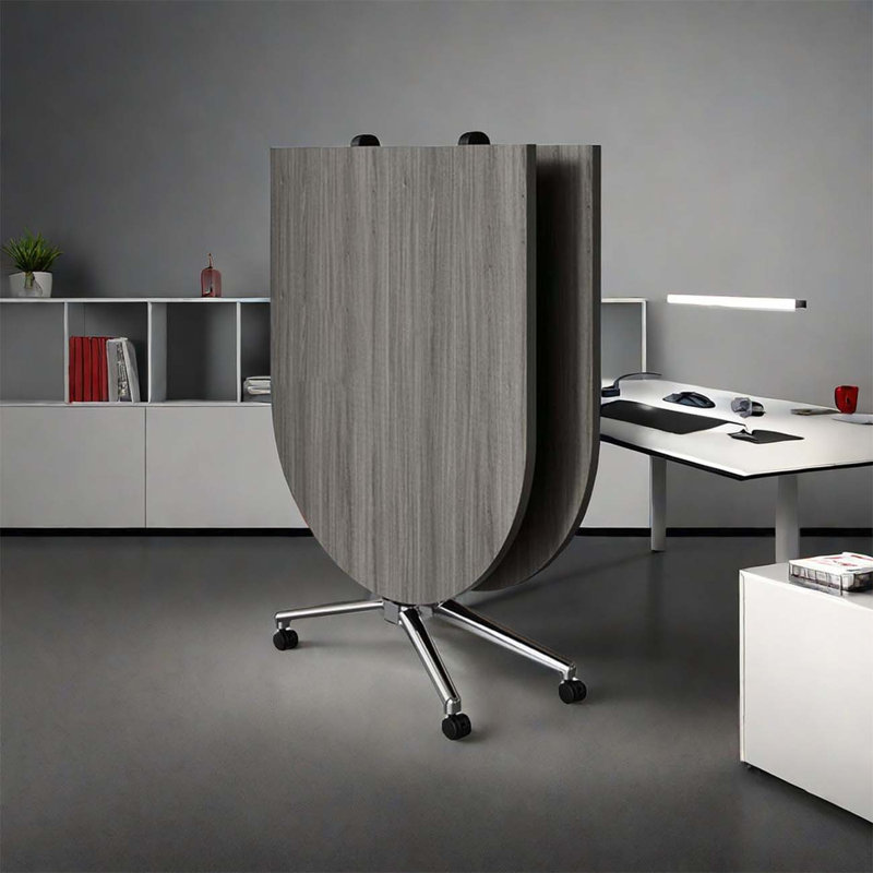 Oval foldable computer desk, 29.53" H x 94.49" W x 39.37" D