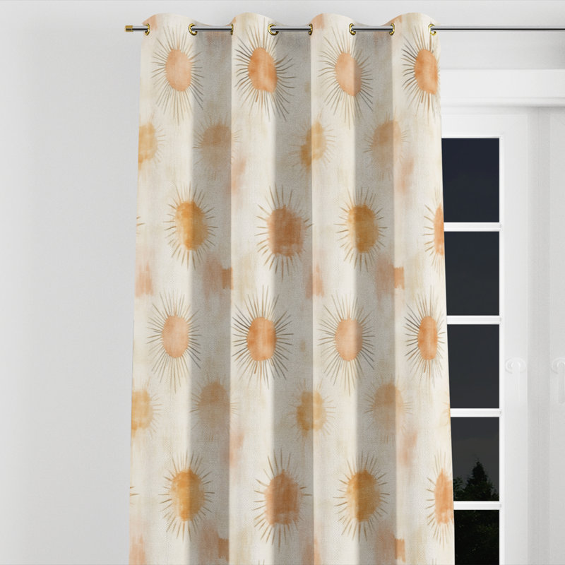 Starburst Velvet Curtains - Contemporary Boho Sun Minimal Grommet Curtain - 1 Panel, Gold Grommets, 52" W x 108" L