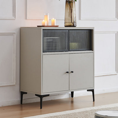 White+Gray+Black Sintered Stone+Manufactured Wood+Tempered Glass Sideboardze