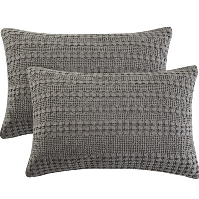 PHF 100% Cotton Ruffle Waffle Pillow Shams, 2 Pack Soft Skin-Friendly Bed Pillow Covers for Aesthetic Home Decor