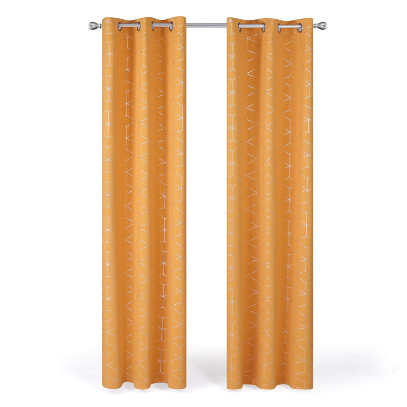 Decorative Silver Diamond Blackout Curtains(Set of 4), 52" W x 63" L, Orange Flame