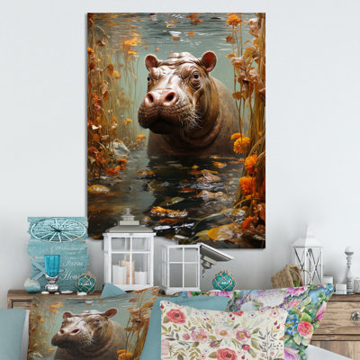 Hippopotame gris gardien de la savane II - art mural hippopotame
