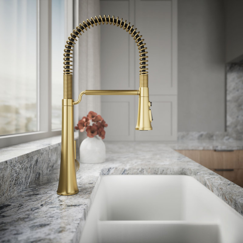 Kohler Tone Single Handle Semi-Professional Pre-Rinse Kitchen Sink Faucet with Three-Function Pull Down Sprayer