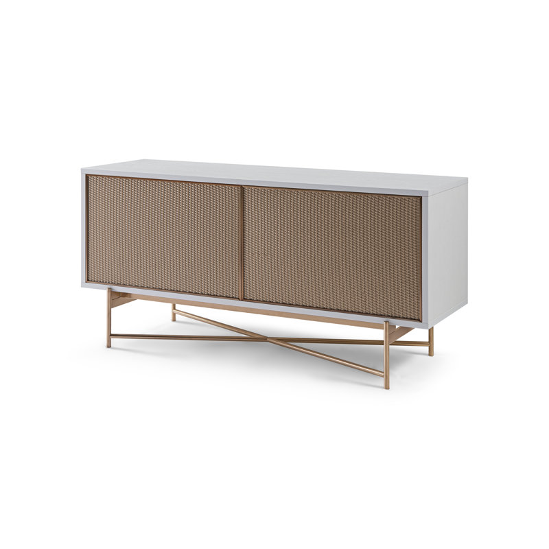 Amilli Unfinished TV Stand for TVs up to 50", White/Bronze/Rattan