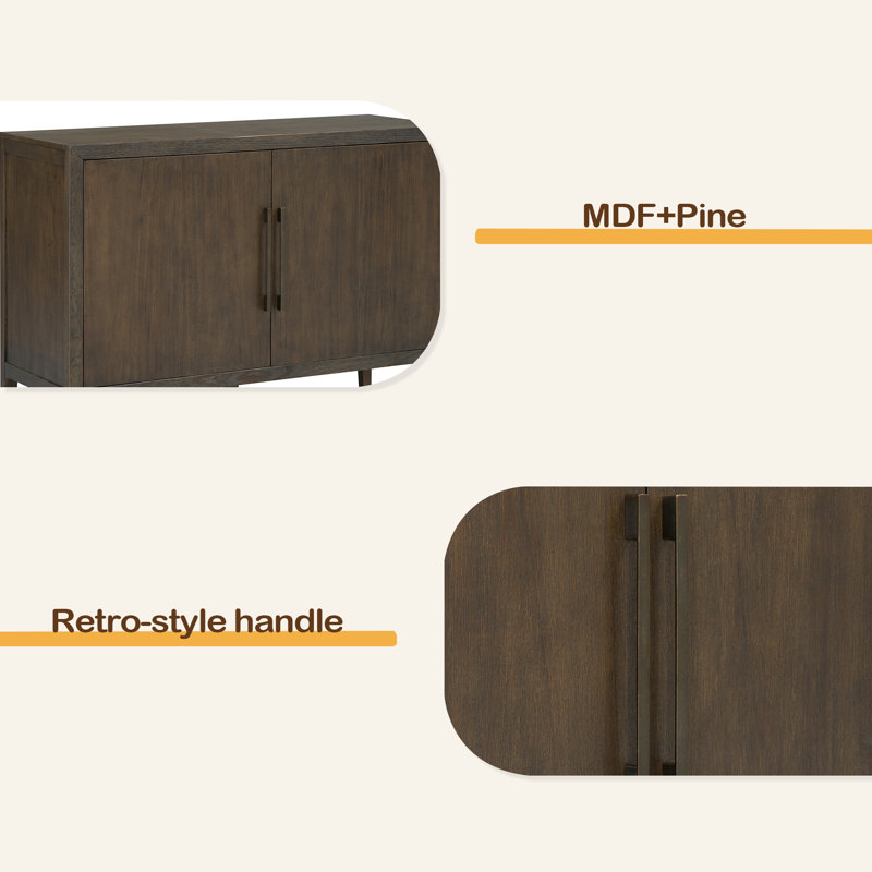 47.25-Inch Farmhouse Sideboard With Pine Veneer And 2 Doors, Retro Buffet With Adjustable Feet, Dark Brown