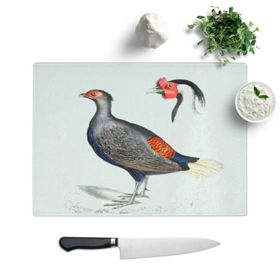 Tempered Glass Crested Pheasant Illustration Chopping Board