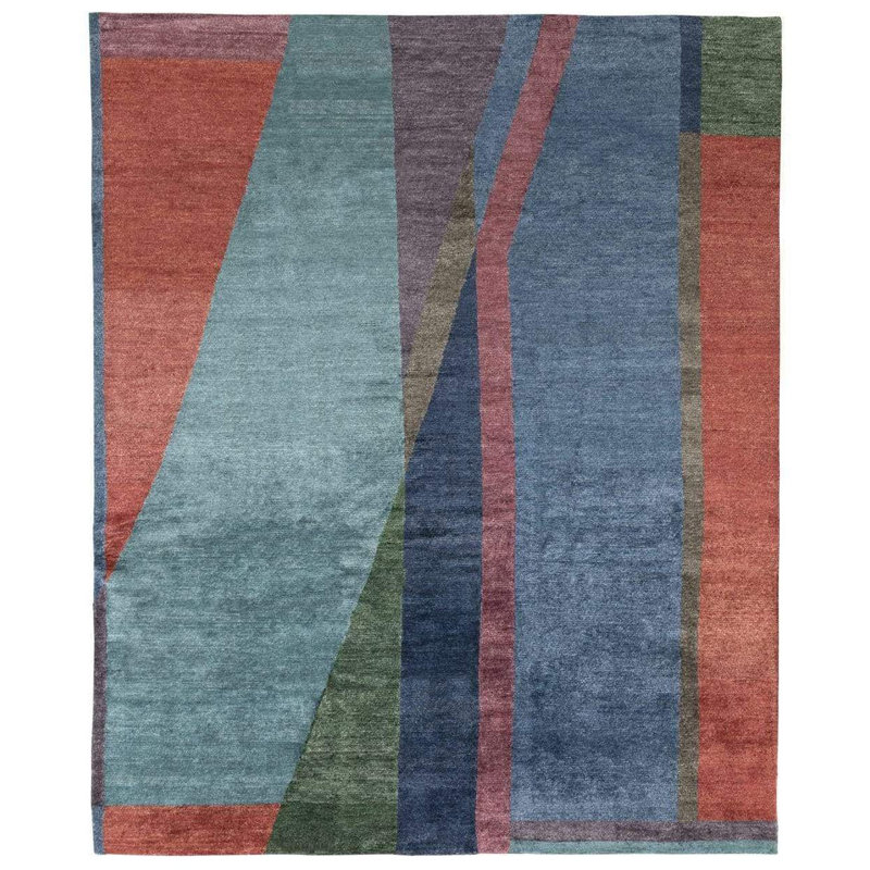 Avalon Silk Abstract Area Rug in Blue/Green/Red, Rectangle 8'9" x 11'6'