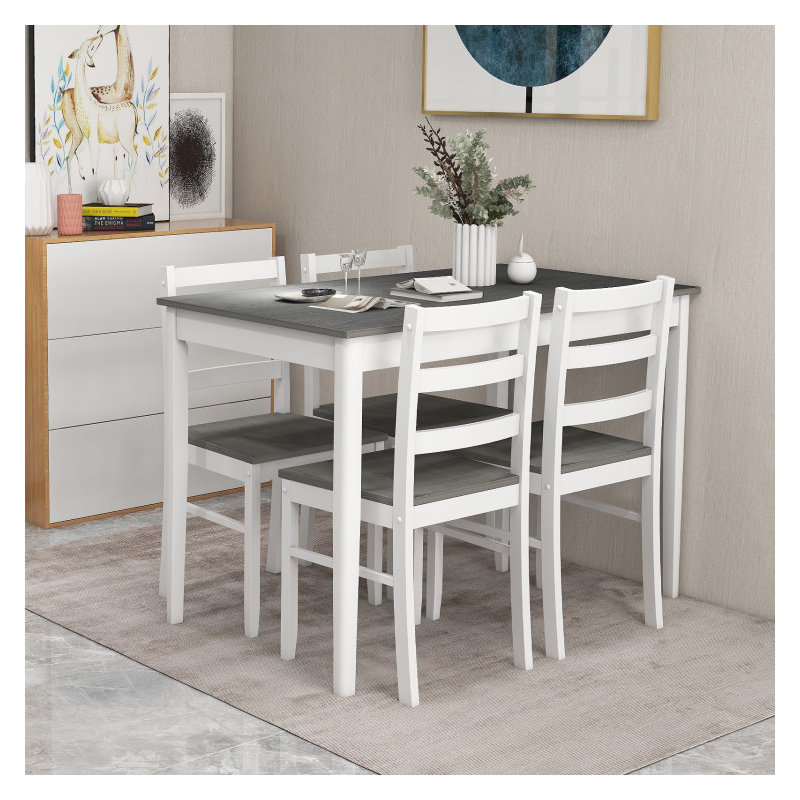 Winston Porter 5-piece Dining Set Solid Wood Kitchen Furniture With Rectangular Table & 4 Chairs Grey