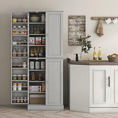 Kitchen Pantry Cabinet, Modern Storage Cabinet With Doors And Shelves, Freestanding Cupboard