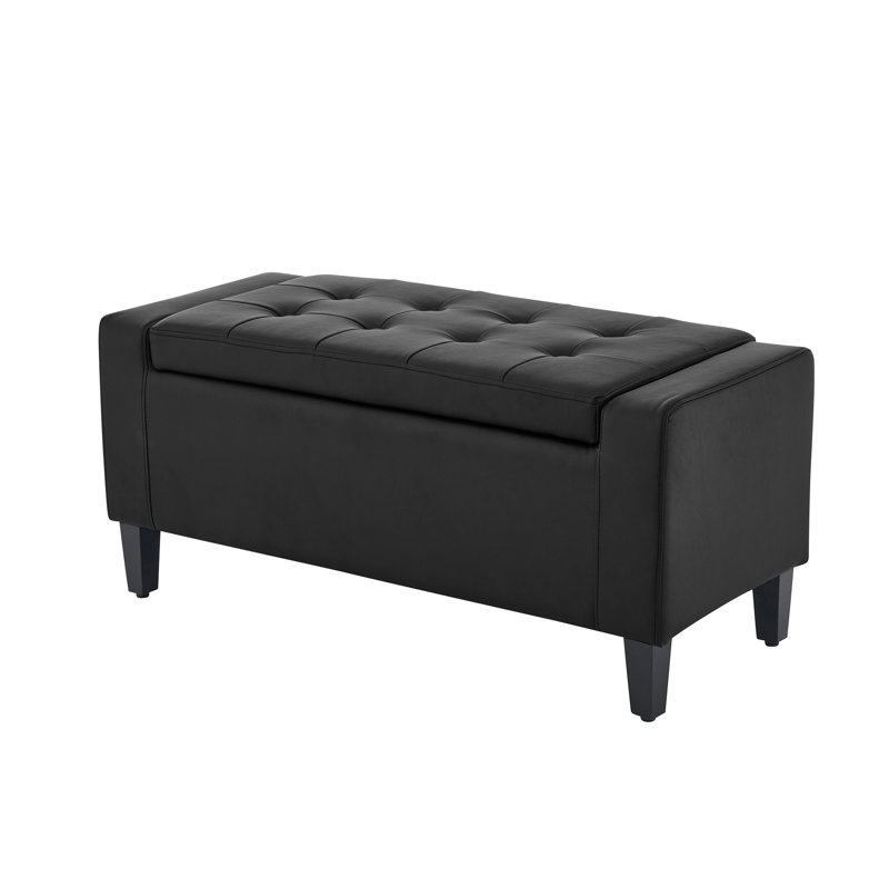 Luxury Faux Leather Ottoman Stool, Black