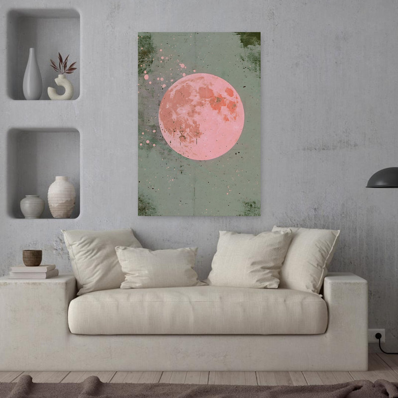 Art mural paysage abstrait abstrait lune rose, H 36 po x l 24 po