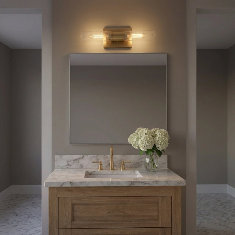 Keaton Two Light Vanity, Crackle, 16" H x 5" W x 3.63" D, Satin Brass