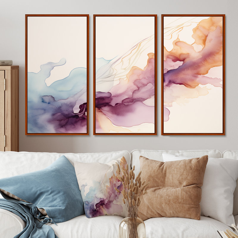 Concettina - ensemble d'art mural abstrait à encre liquide, H 40 po x l 60 po x P 1 po, Cadre flottant brun