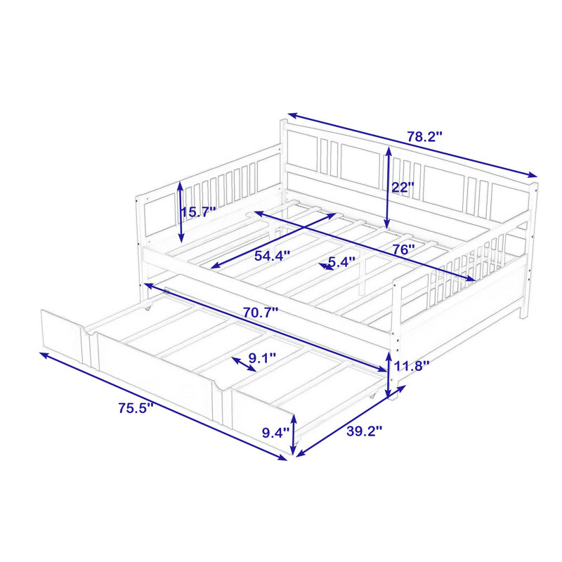 Eolia Wood Daybed With Trundle, Full, Gray
