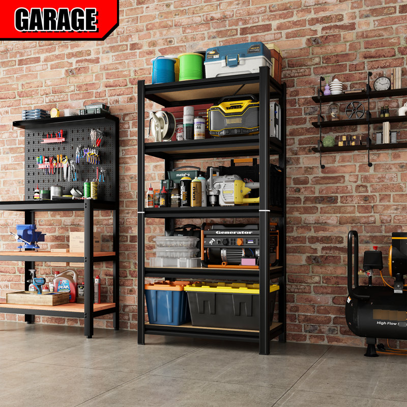 Étagère noire à 5 niveaux - réglable en hauteur pour un rangement polyvalent dans un sous-sol, une étagère robuste et un magasin polyvalent, construction solide d'entrepôt