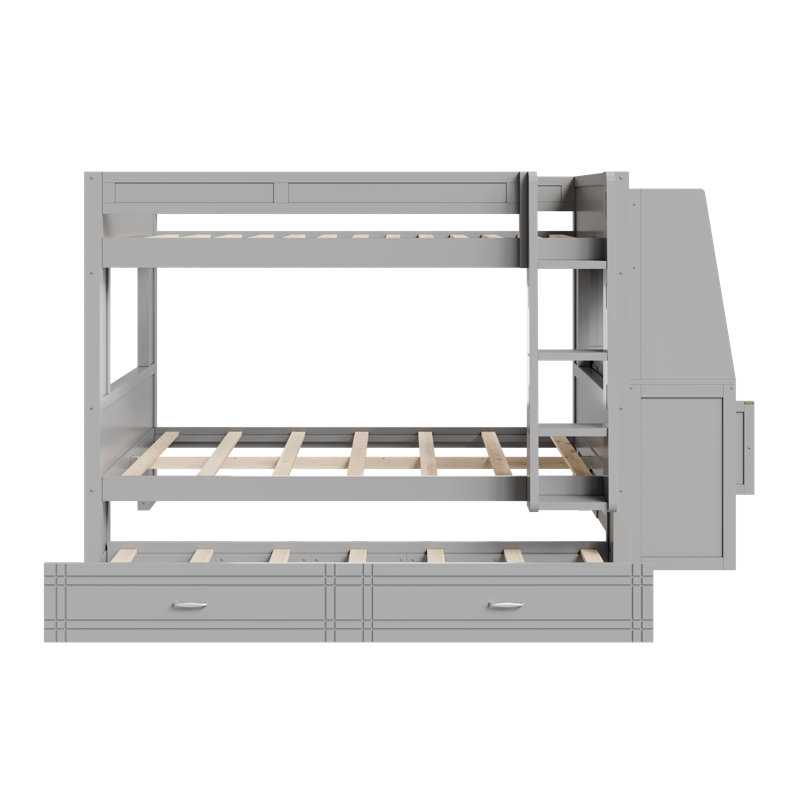 Lit superposé double avec bureau, étagères et lit gigogne - Chambre moderne pour enfants et adolescents peu encombrante, gris