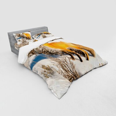 Fox Fox In Nature Snowy Mountain Cold Winter Scenery Wildlife Carnivore Image Duvet Cover Set -  Ambesonne, bsnev_39196_queen