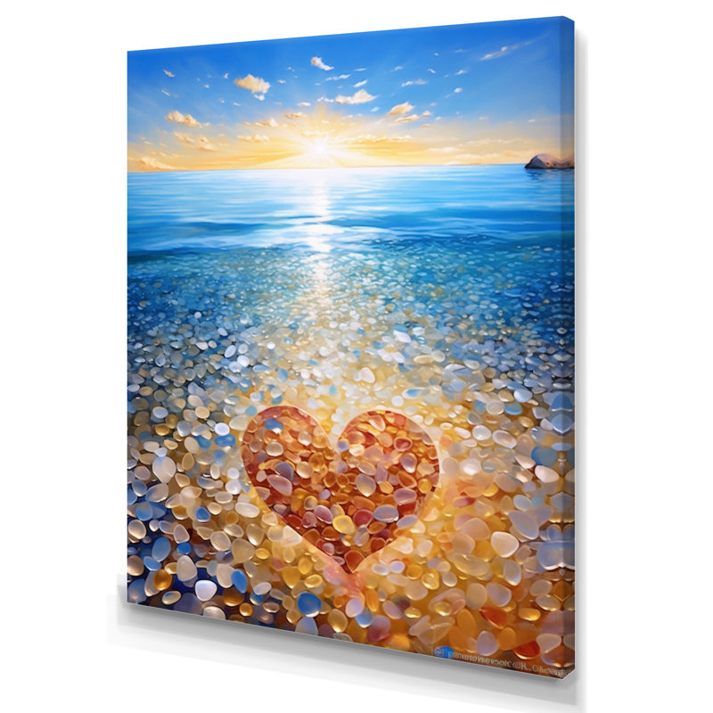 Cœur rouge vibrant sur une plage de galets tropicale, H 32 po x l 24 po x P 1 po, Toile tendue
