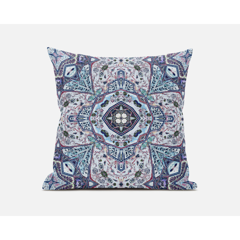 Coussin Buddha, 16" x 16", Gris / bleu clair