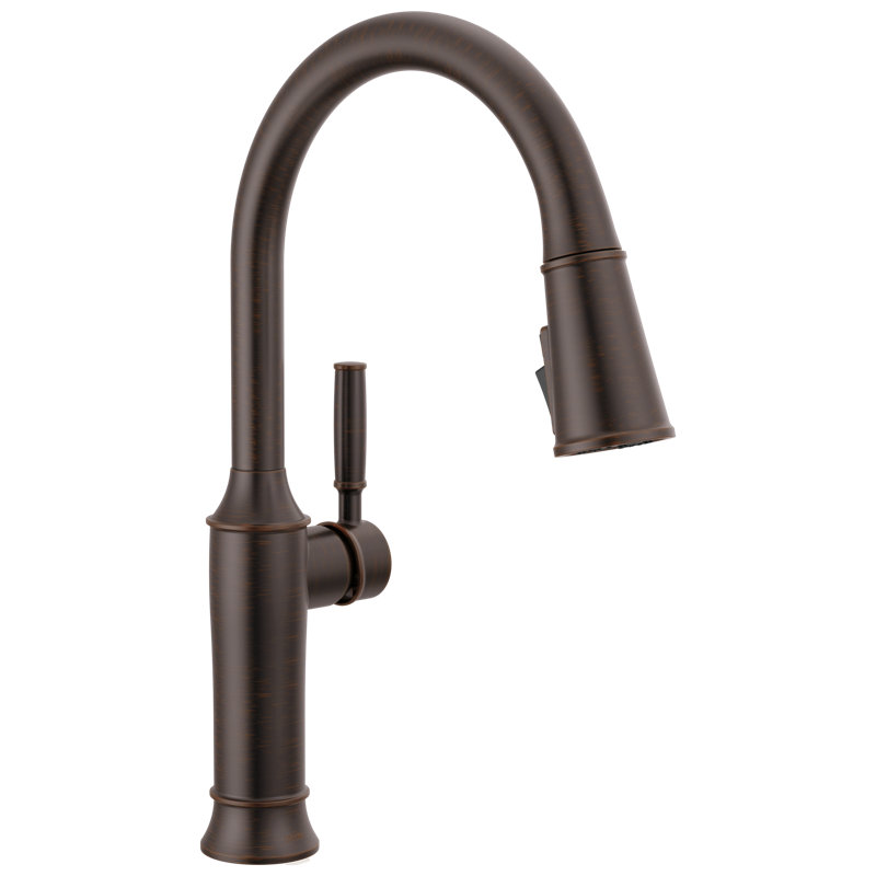 Robinet d'évier de cuisine à bec rétractable à poignée simple Delta Renaldi ProClean, Bronze vénitien