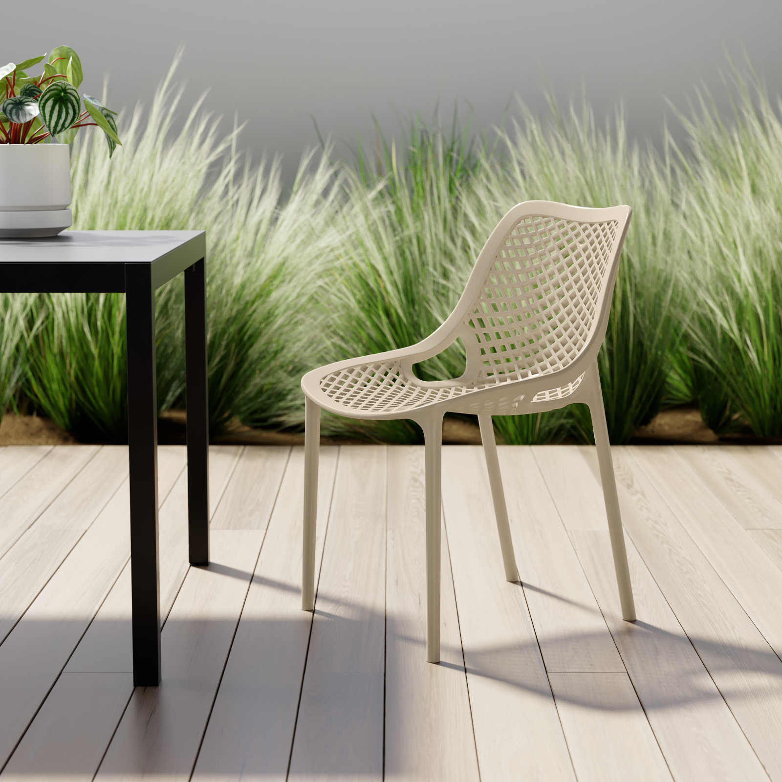 Farrah Stackable Patio Side Chair, Taupe