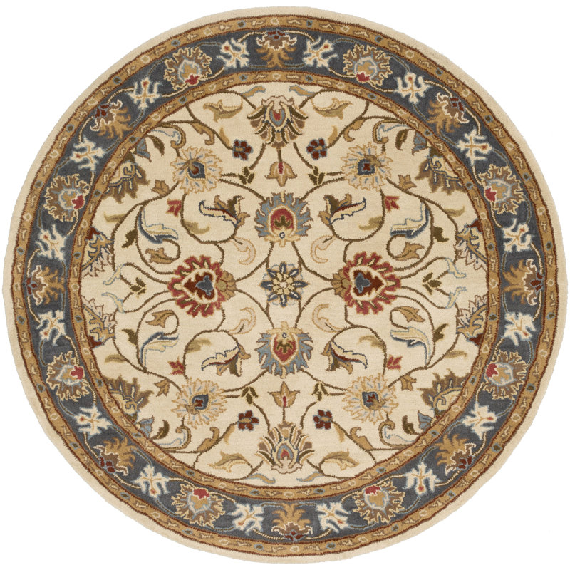 BuckHill Oriental Hand-Tufted Wool Tan Area Rug, Round 6'
