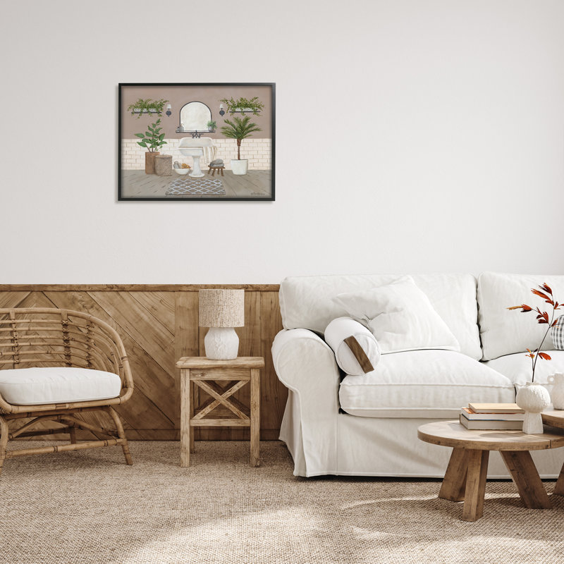 " Cozy Bathroom Greenery Plants " by Pam Britton, 30" W x 24" H x 1.5" D, Midnight Black Framed Giclee