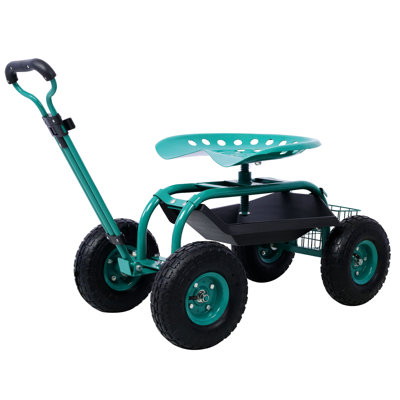 Siège de chariot de jardin avec roues et plateau à outils, siège pivotant à 360 ° Rolling Garden