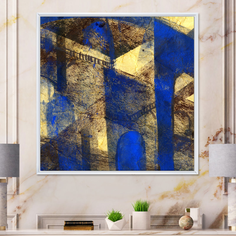 Triangle abstrait et cubisme - on, H 16 po x l 16 po x P 1 po, Toile avec cadre flottant blanc