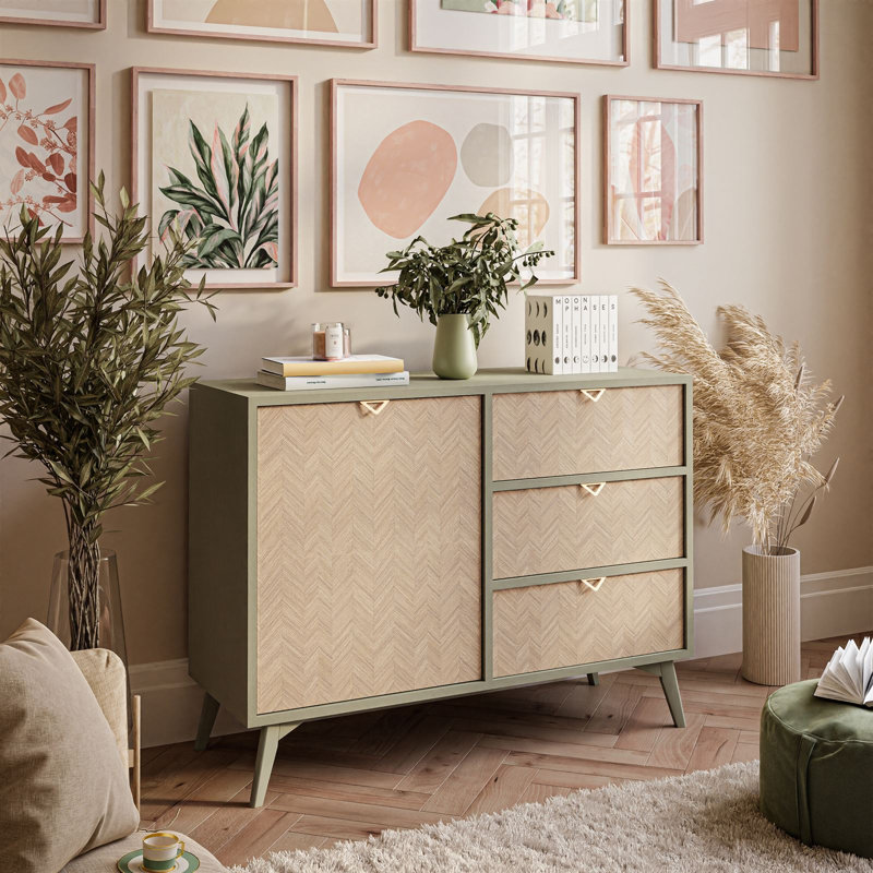 Dalla 106cm W 3 - Drawer Chest of Drawers, Scandi Herringbone Pattern