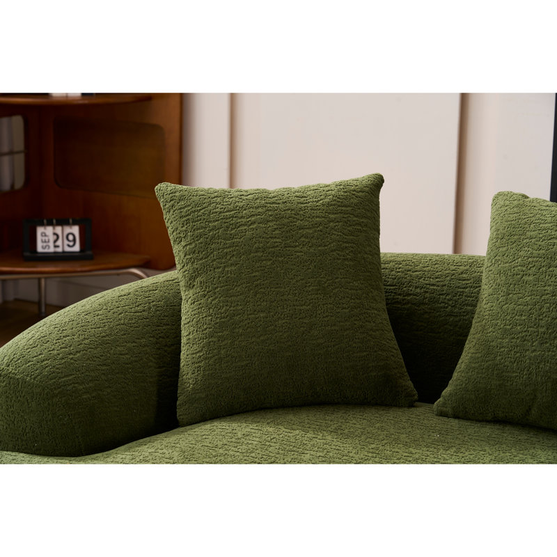 Canapé à compression, canapé courbé de style moderne pour petits espaces et appartements, chenille 30D sans assemblage, 3 coussins décoratifs. Vert.