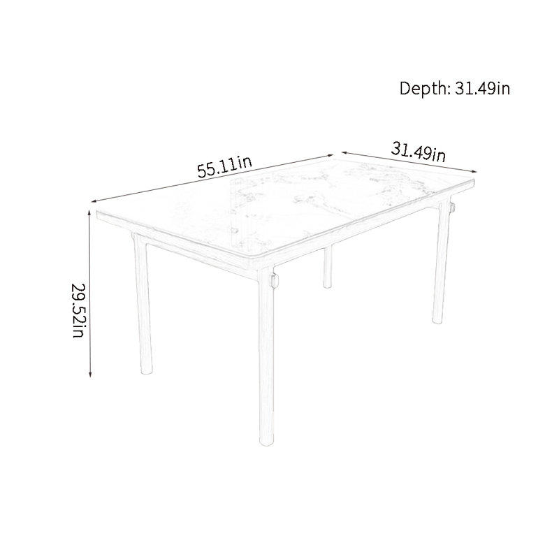 solid wood dining table, 29.52"H x 55.11"L x 31.49"W