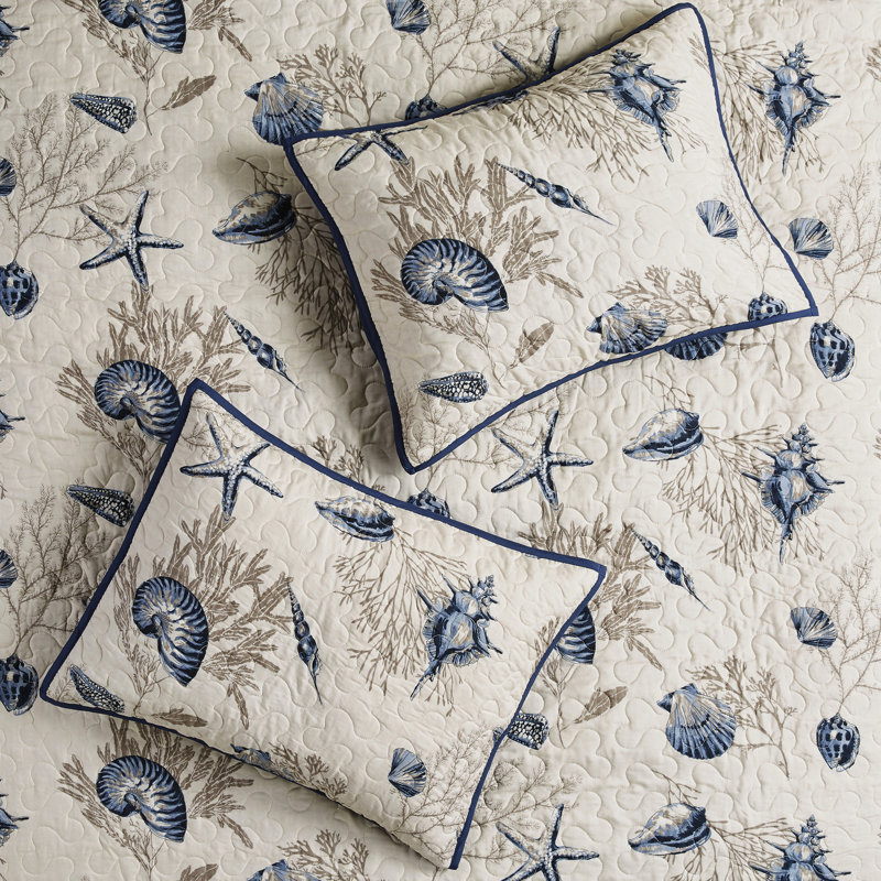 Courtepointe en microfibre avec imprimé corail, Courtepointe très grand + 5 pièces supplémentai