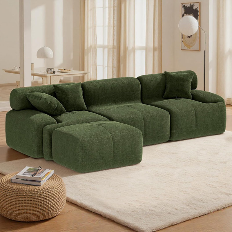 Compressed Sofa Sectional Couch: 118" Modular L-Shaped Floor Boneless Sofas, 70D Memory Foam Modern Couches for Living Room Bedroom