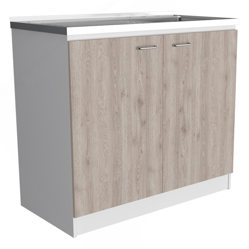 Évier utilitaire Oklahoma, armoire à deux portes, comptoir en acier inoxydable