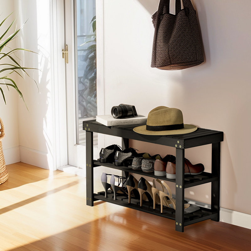 3-Tier Bamboo Shoe Storage Bench, Entryway Shoe Rack Organizer with Sturdy Frame, Space-Saving Shoe Shelf for 9-12 Pairs
