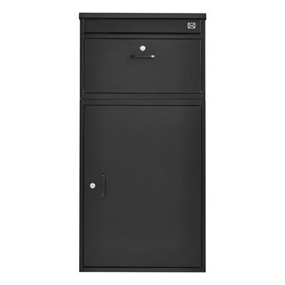 Boîte de dépôt de colis verrouillable pour l'extérieur, grande boîte de rangement en métal de 38,78 po, boîte aux lettres résistante aux intempéries et sécuritaire pour le porche, le bord de la route ou à la maison, noir