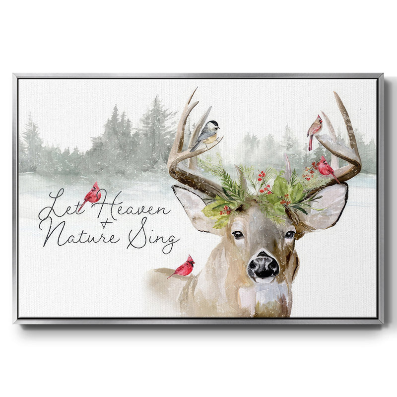 Collection de cerfs des Fêtes A, Encadrement argenté, H 27 po x l 41 po x P 1,5 po