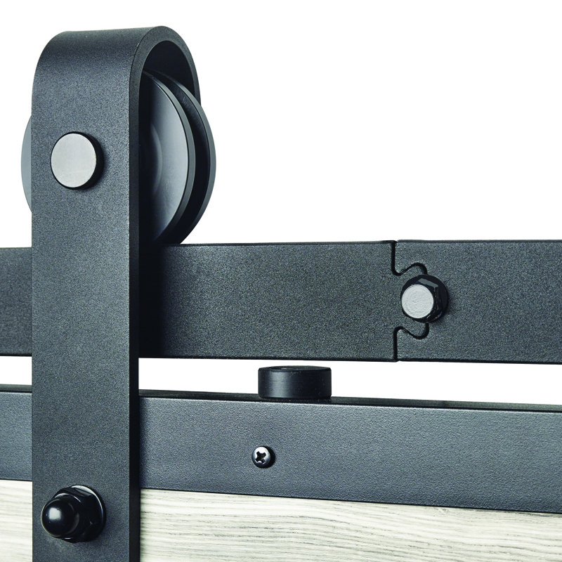 Matte Black Steel Barn Door Hardware Kit with Exposed Rollers