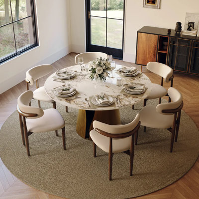 Modern 5/7 Pieces Dining Room Sets, Pre-Assembly Rectangular Dining Table Sets, Sintered Stone Tabletop Kitchen Dining Table Set With Upholstered Chairs